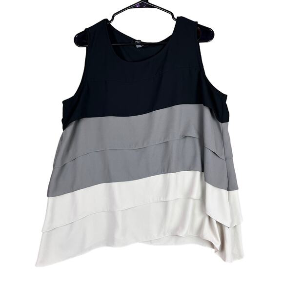 Alfani Womens Blouse Black Gray White Layered Tank Round Neck Sheer Stretch 14 - Picture 1 of 11